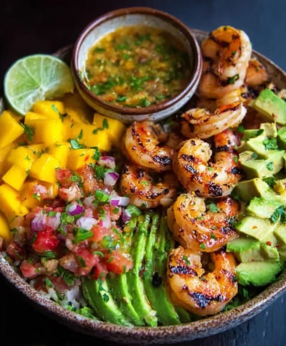 Mediterranean Shrimp Avocado Bowls Mango Salsa Lime Chili