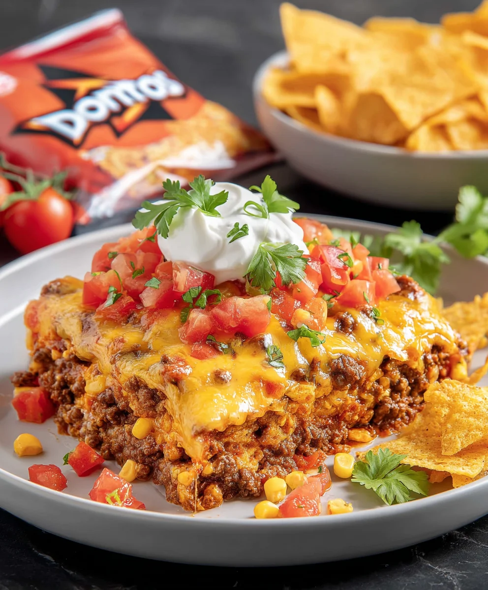 Taco Casserole with Doritos- Easy Beef Dinner
