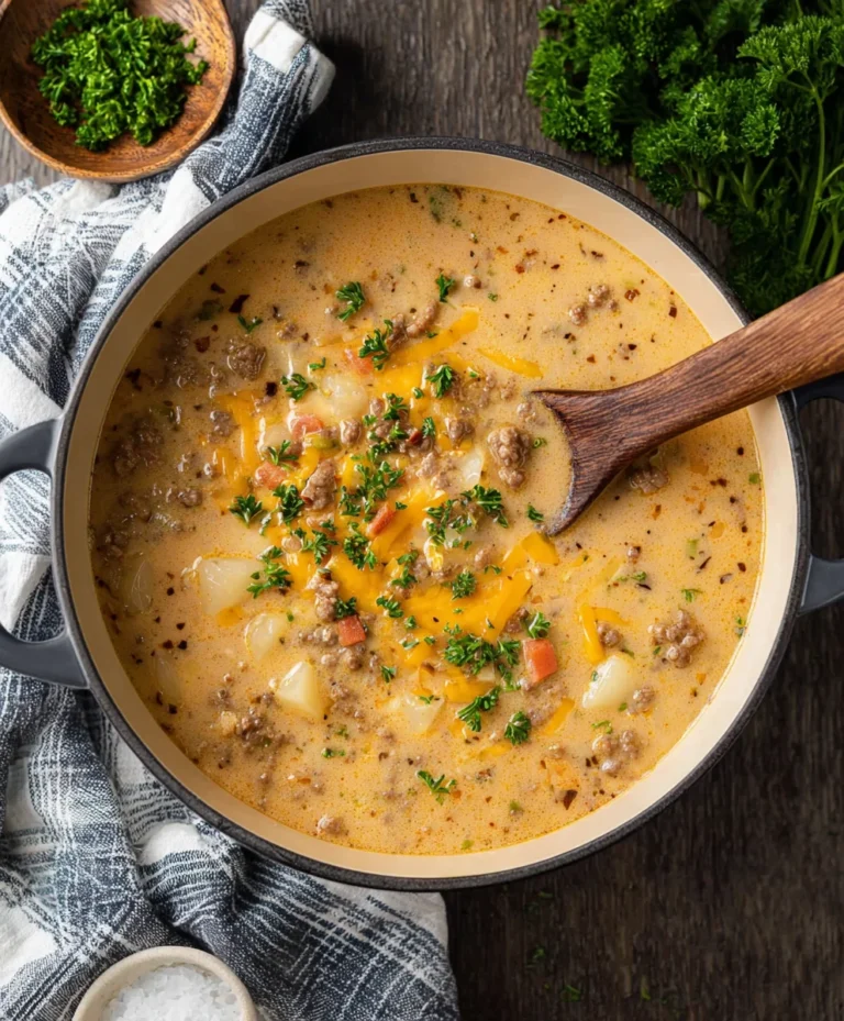 Easy Cheesy Beef Burger Soup Recipe