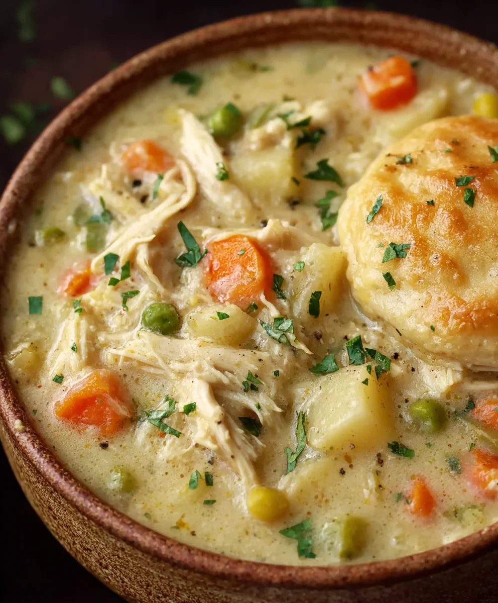 High Protein Chicken Pot Pie Soup-Hearty & Healthy