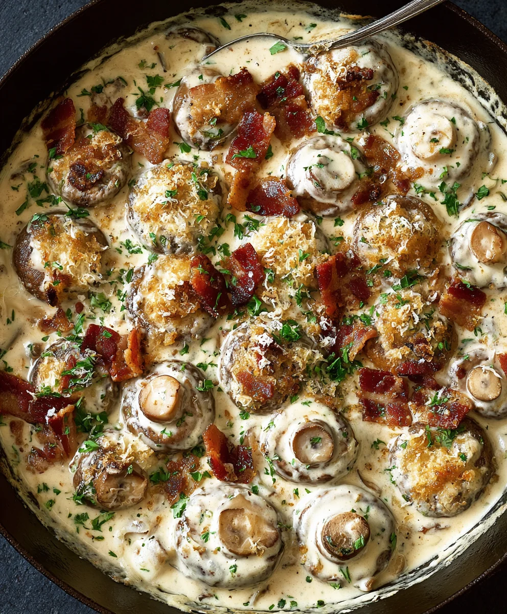 Creamy Garlic Beef Beef Bacon Mushrooms Parmesan Skillet