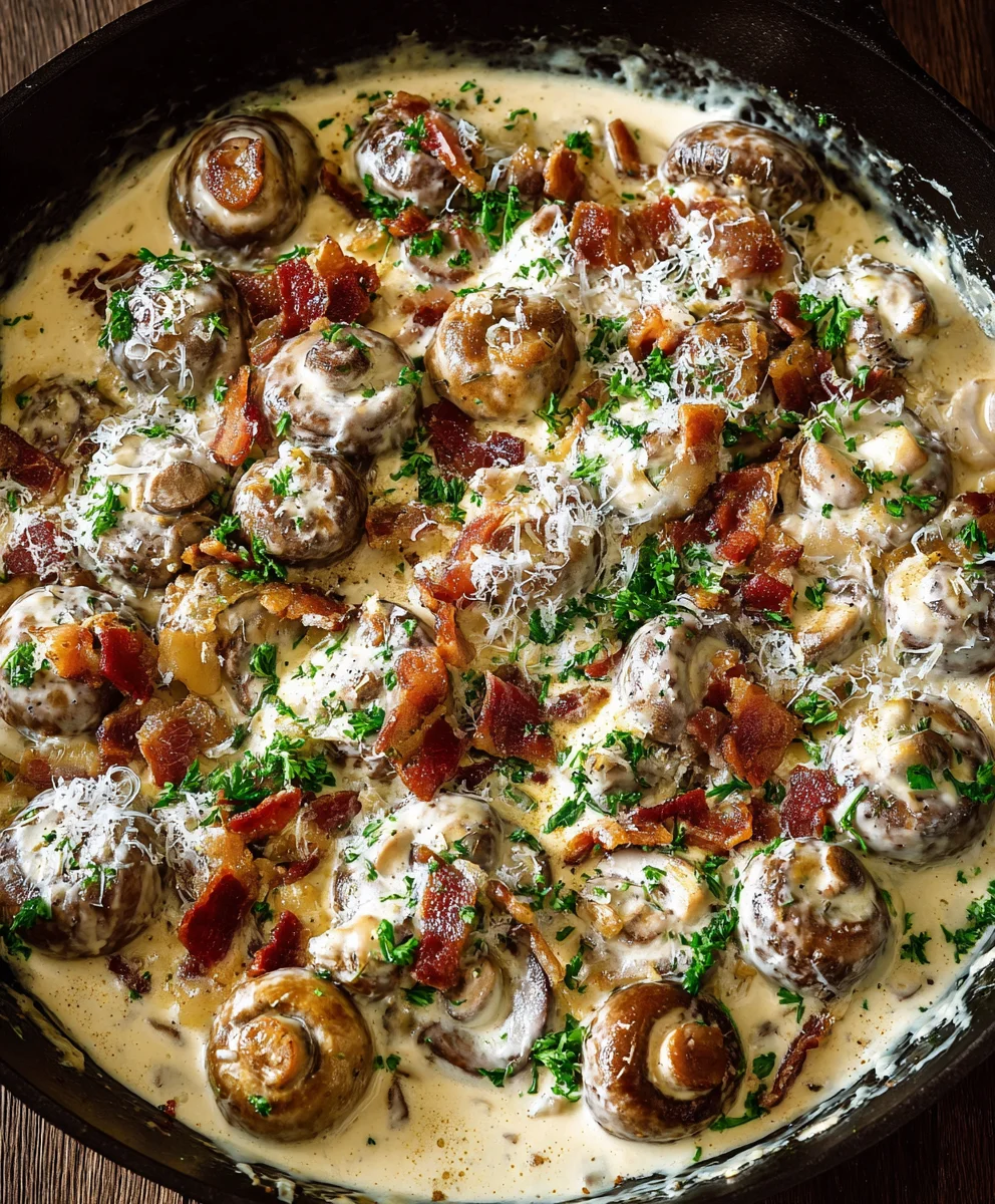 Creamy Garlic Beef Beef Bacon Mushrooms Parmesan Skillet