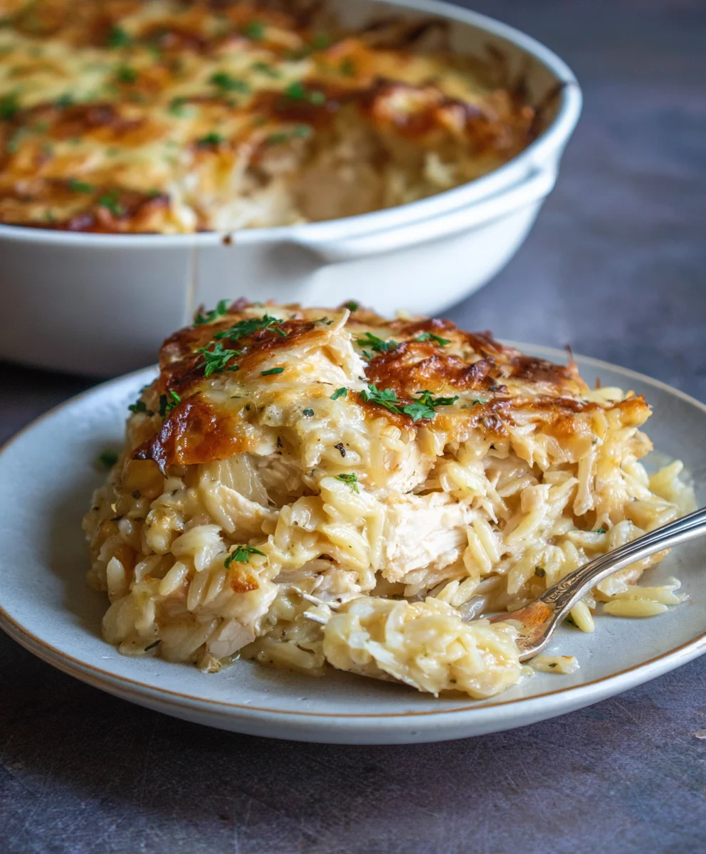 French Onion Chicken Orzo Casserole Recipe