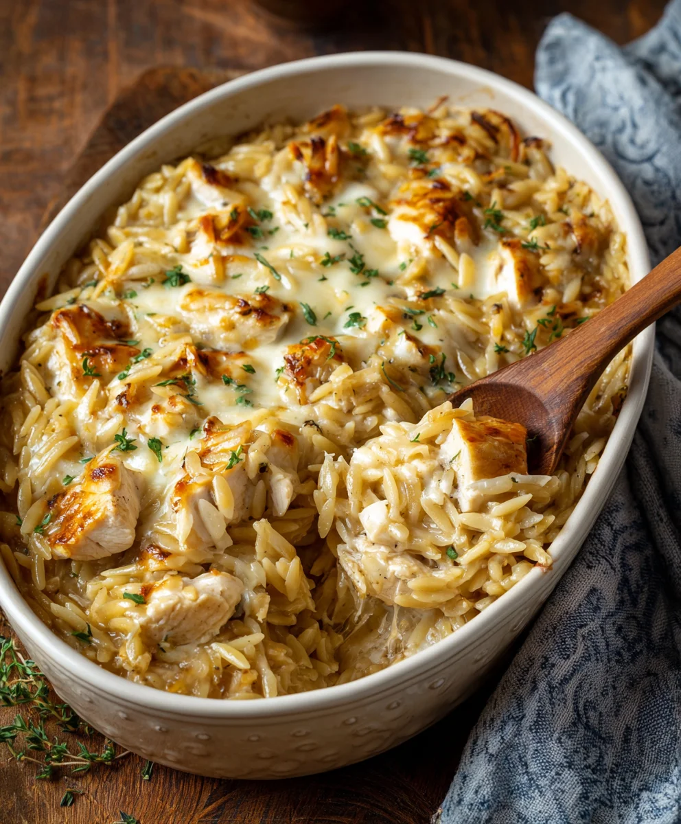 French Onion Chicken Orzo Casserole Recipe
