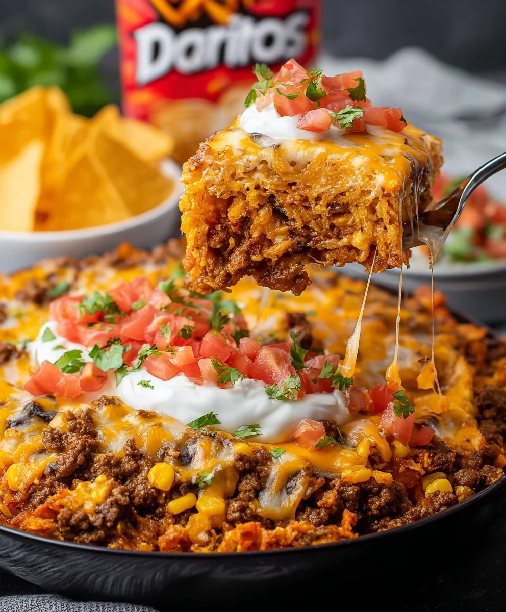 Taco Casserole with Doritos- Easy Beef Dinner