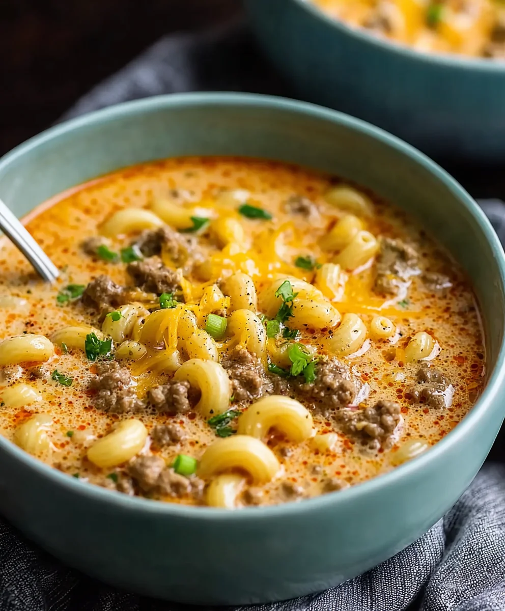 Cheeseburger Macaroni Soup- Easy Comfort Food Recipe
