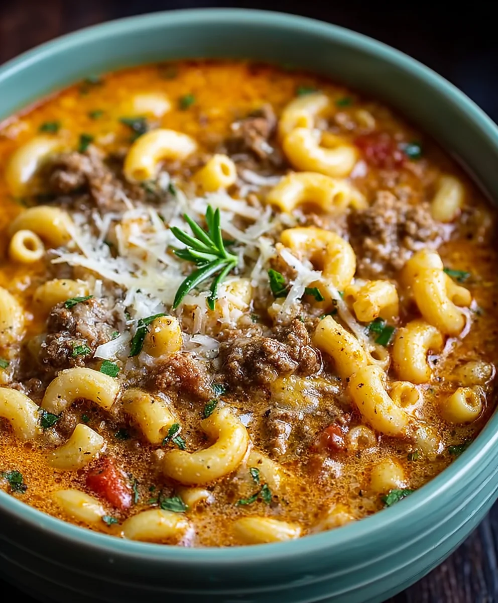 Cheeseburger Macaroni Soup- Easy Comfort Food Recipe