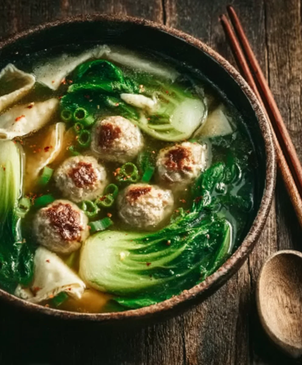 Gin Extract-Extract Beef Meatball Soup Bok Choy Wontons