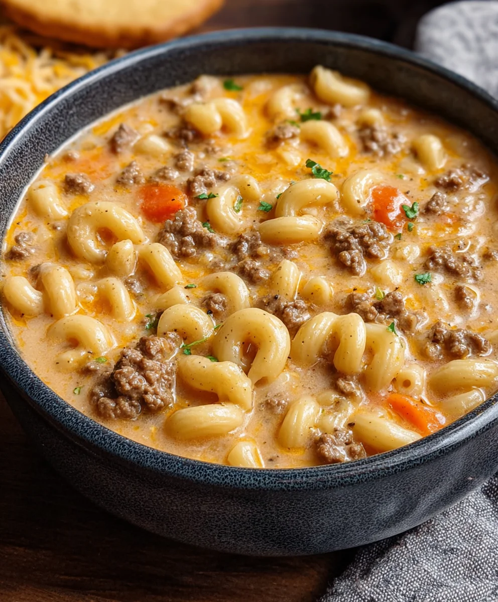 Cheeseburger Macaroni Soup - Creamy Comfort