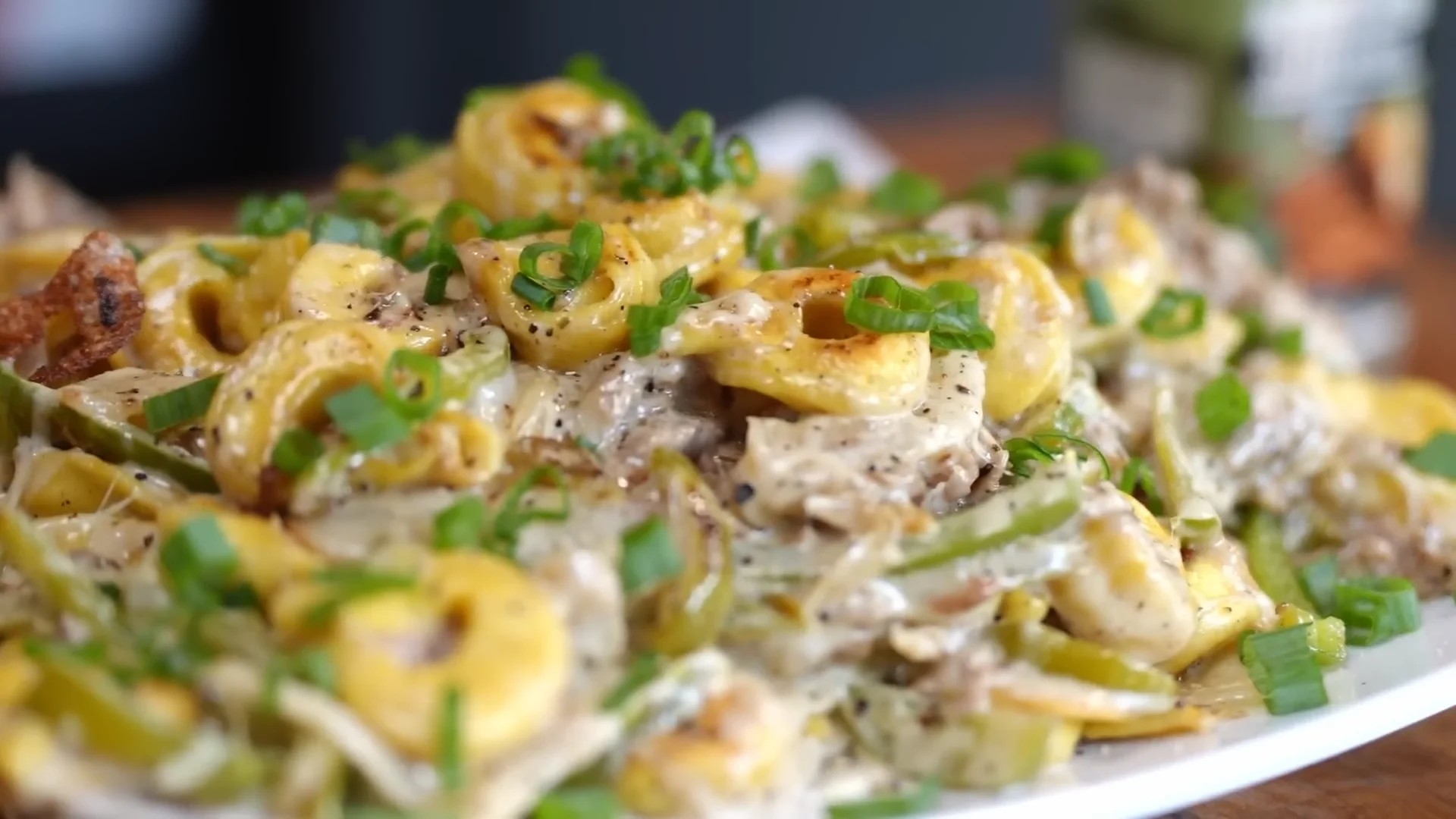 Cheesesteak Tortellini-Provolone Sauce Delight
