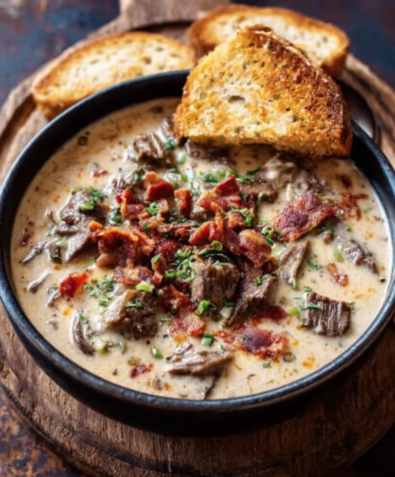 One-Pot Philly Cheesesteak Beef Beef Bacon Soup