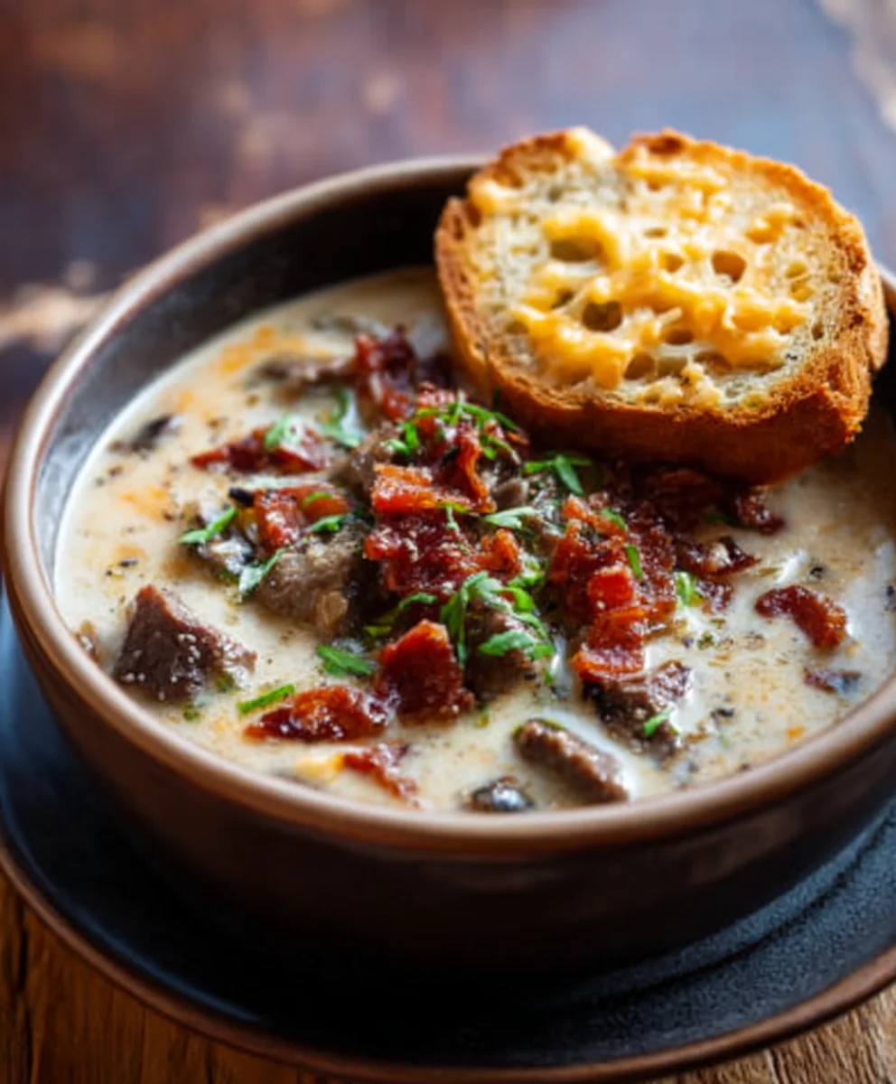 One-Pot Philly Cheesesteak Beef Beef Bacon Soup