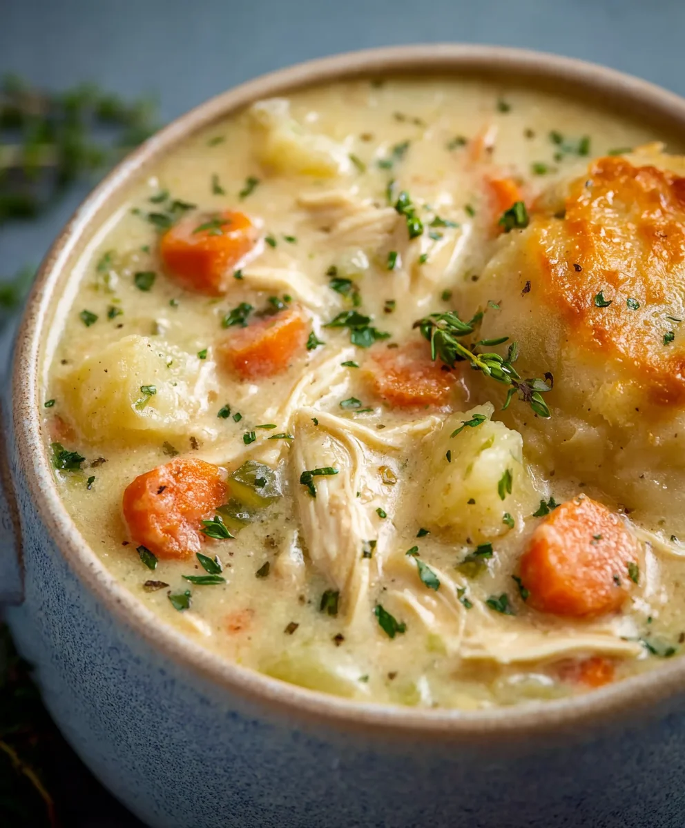 High Protein Chicken Pot Pie Soup-Hearty & Healthy