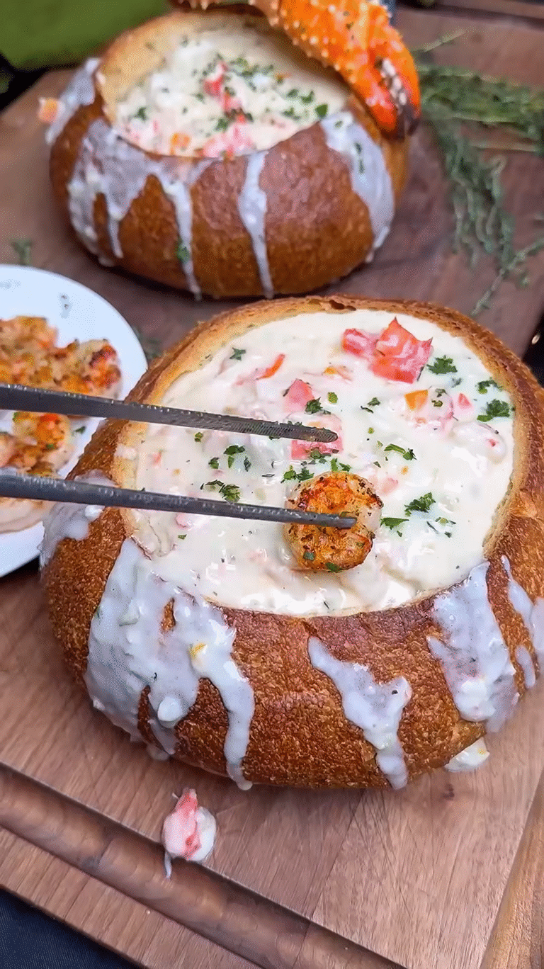 🥖🦐 Stuffed Seafood Bread Bowl Recipe
