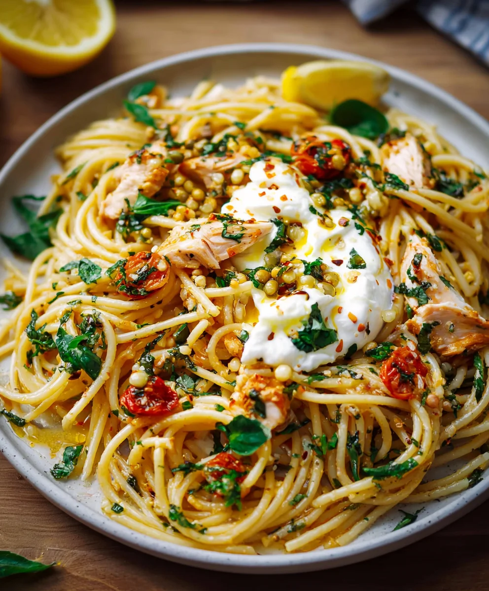 Lemon Garlic Butter Chicken Spaghetti Burrata Bliss