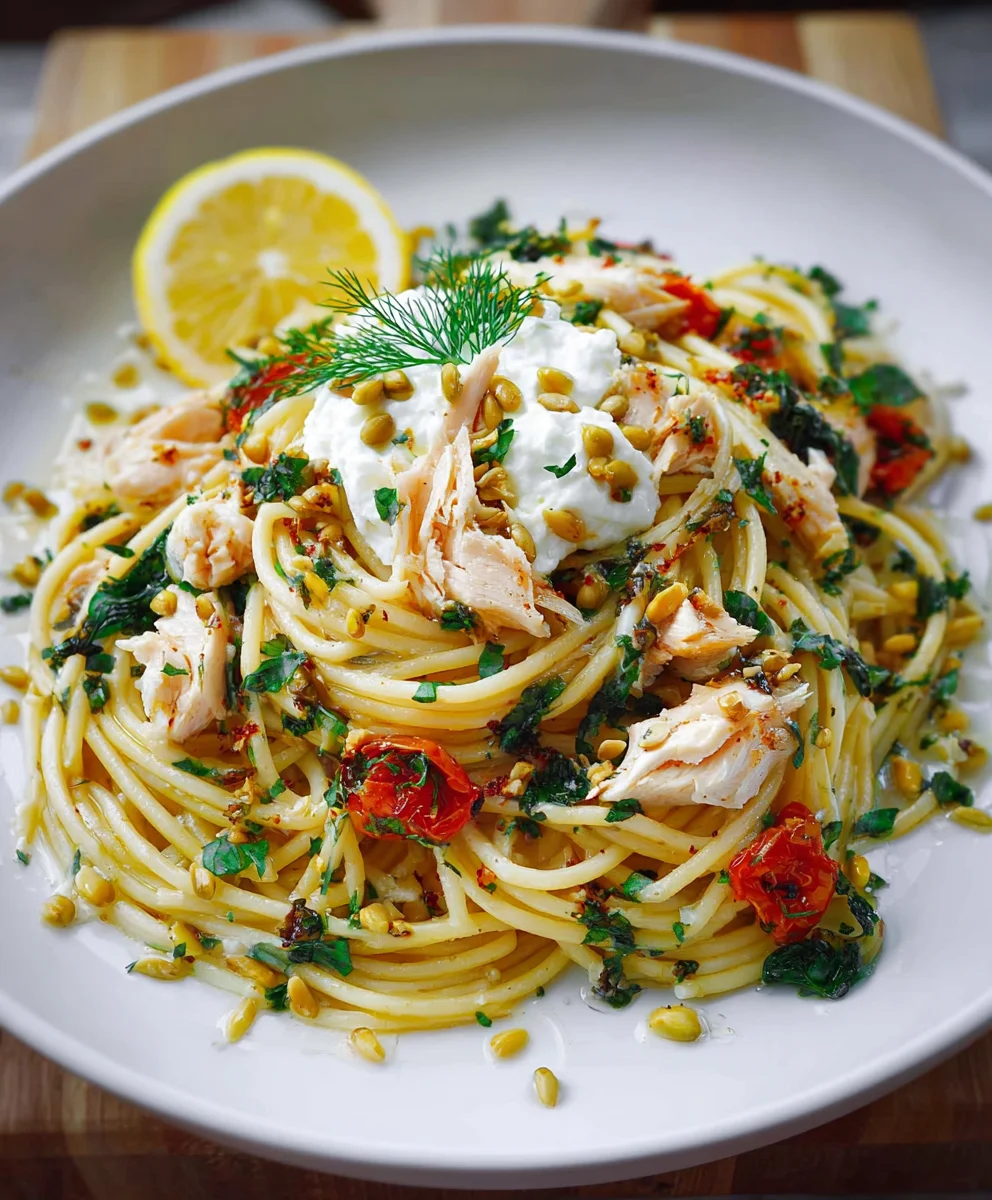 Lemon Garlic Butter Chicken Spaghetti Burrata Bliss