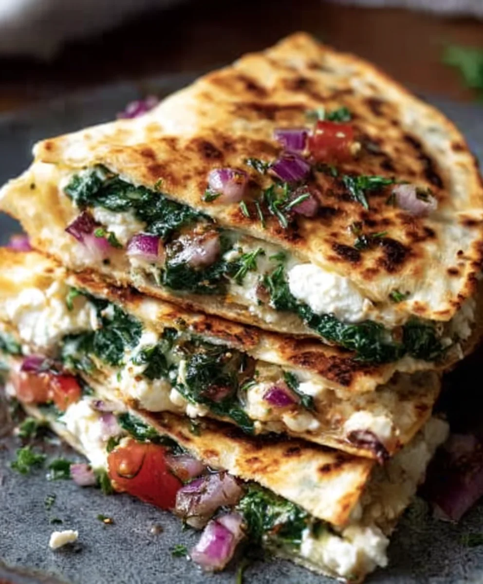 Mediterranean Quesadillas Spinach Feta Mozzarella Red Onion