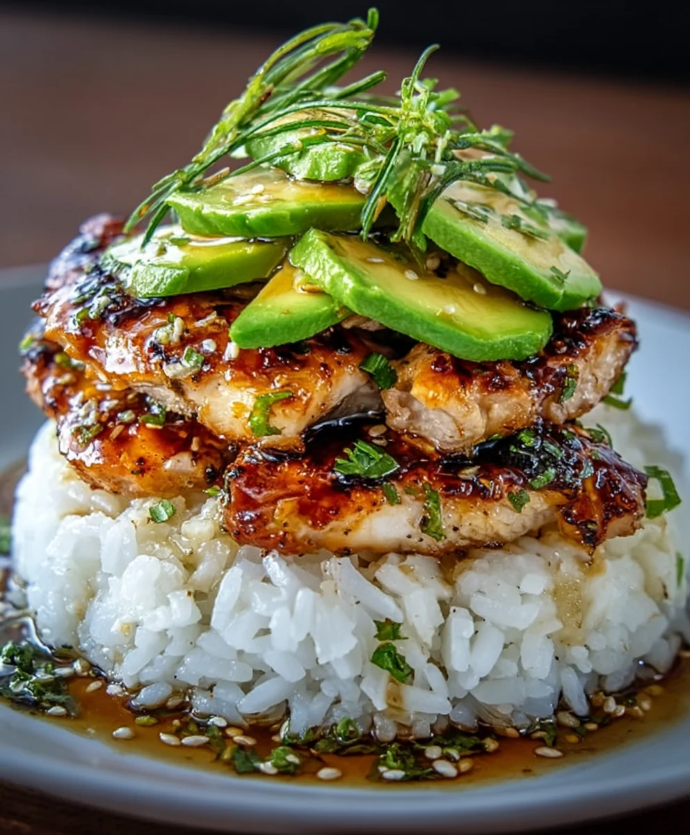 Tangy Honey Lime Chicken Avocado Rice Stack