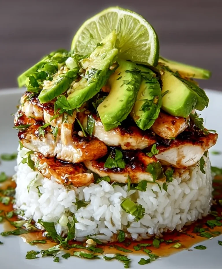 Tangy Honey Lime Chicken Avocado Rice Stack