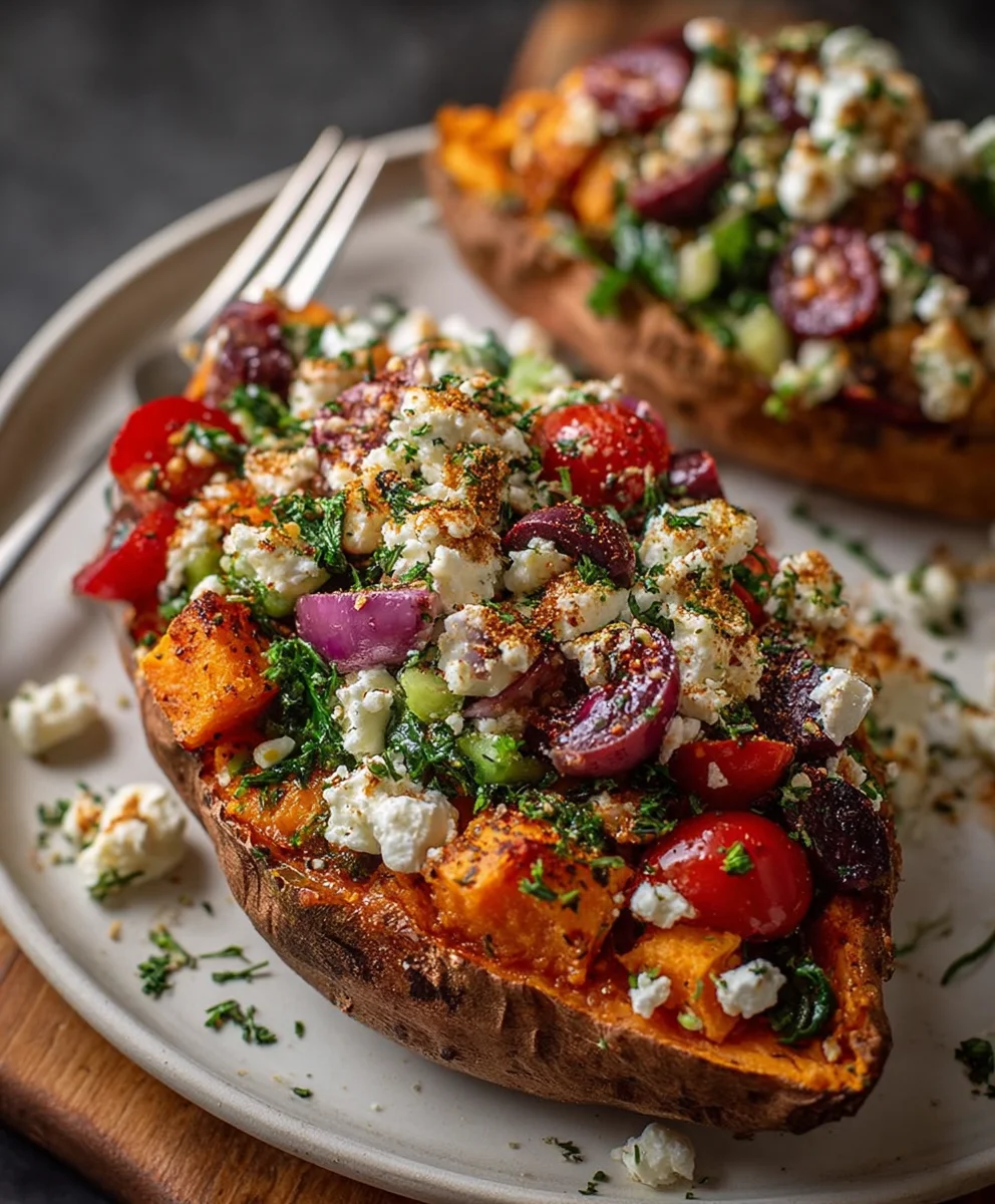 Mediterranean Stuffed Sweet Potatoes - Healthy & Flavorful