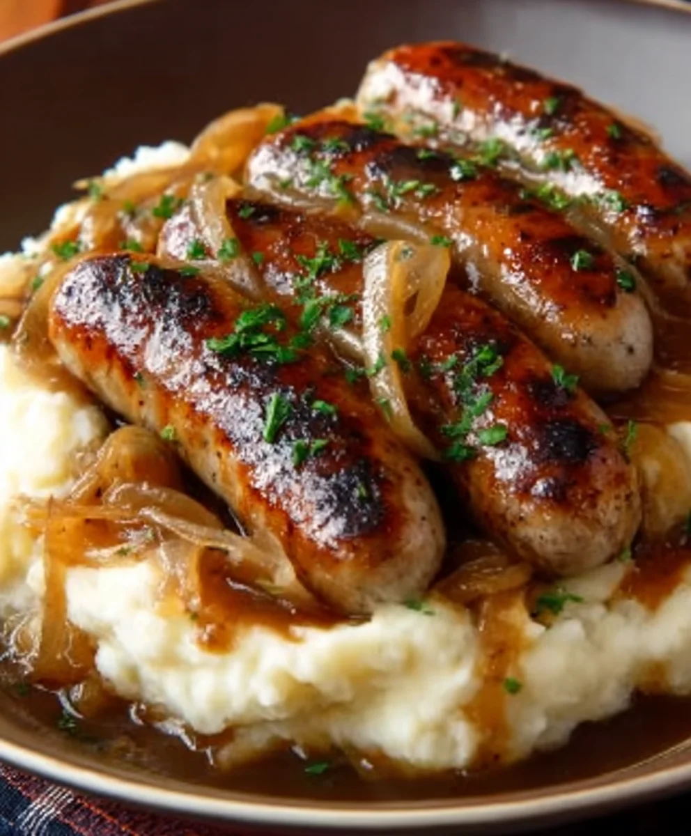 Beef Bangers Mash Onion Gravy - Easy Comfort Food