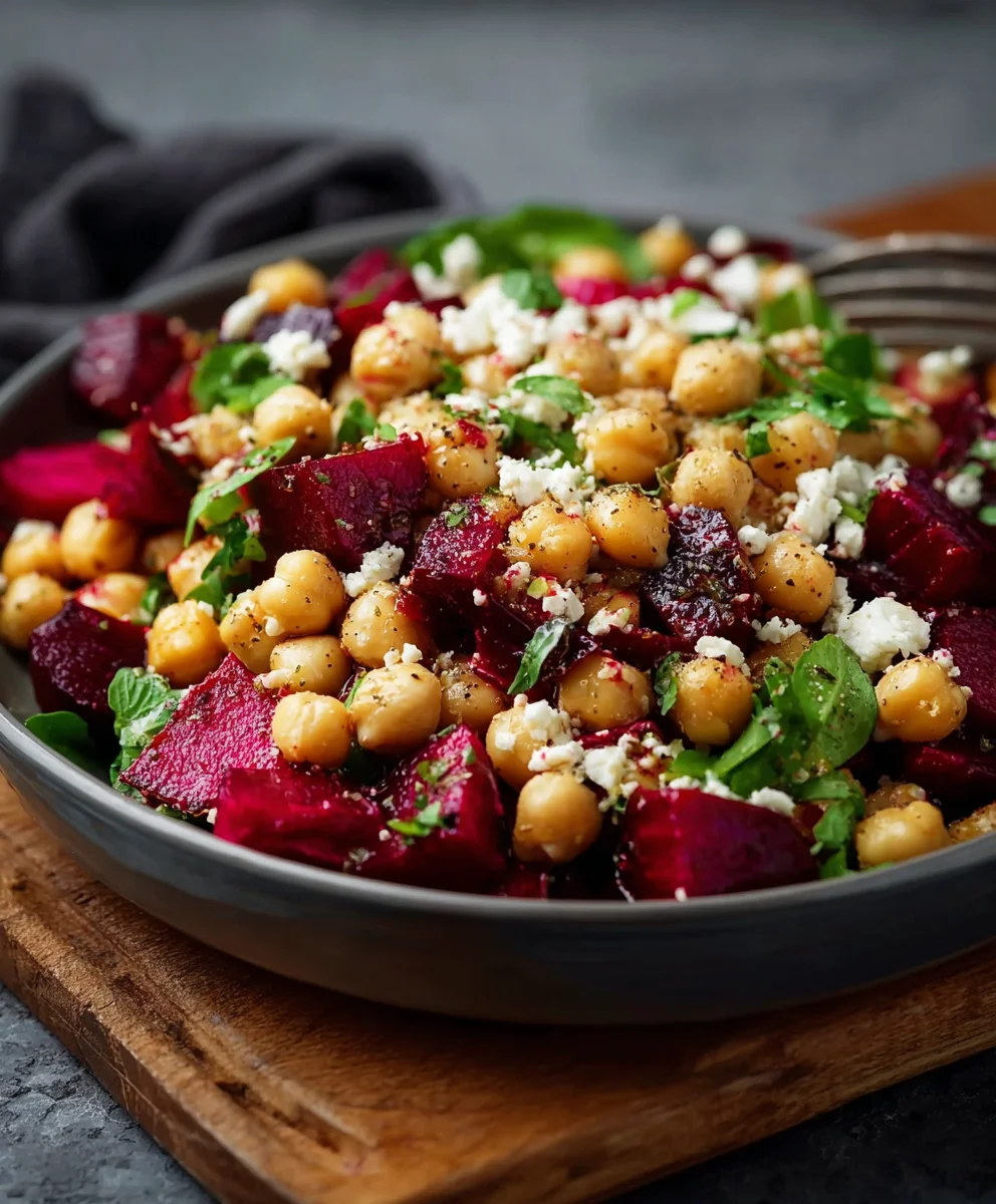 Fresh Chickpea Beet Feta Salad- Vibrant Healthy Meal