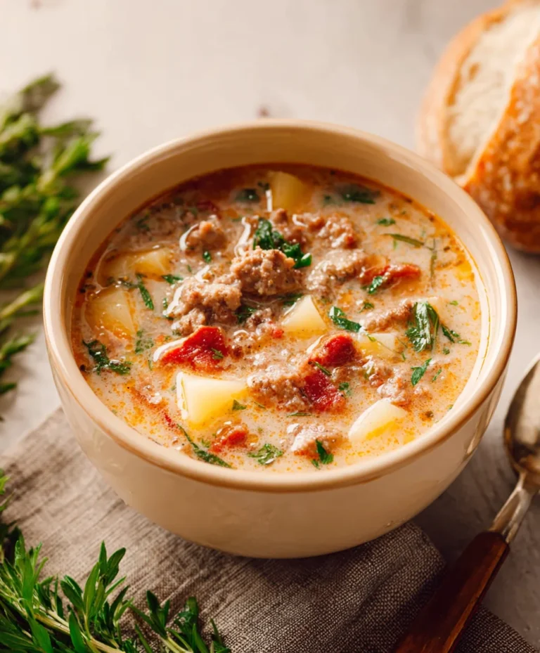 Hearty Beef Sausage Potato Soup- Tuscan Inspired Comfort