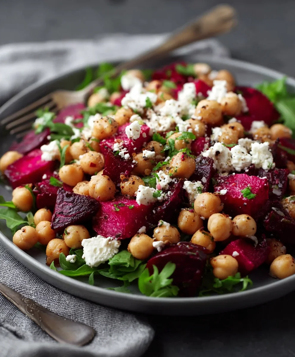 Fresh Chickpea Beet Feta Salad- Vibrant Healthy Meal